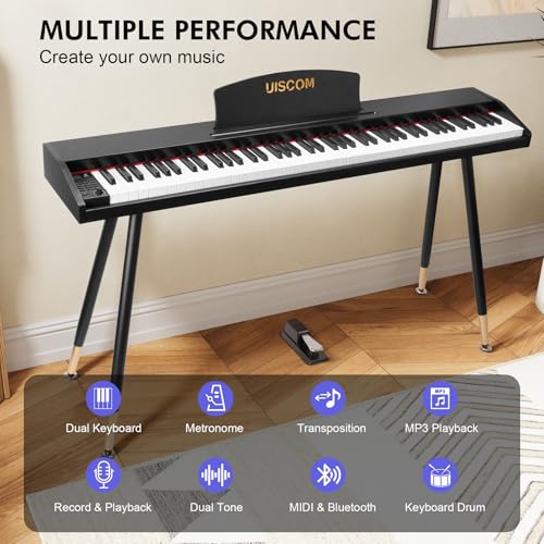 Digital Piano Keyboard for Beginners,Full Size 88 Key Semi-Weighted Keyboard Electric Piano with Stand,Power Adapter,Sheet Music Stand,Pedal