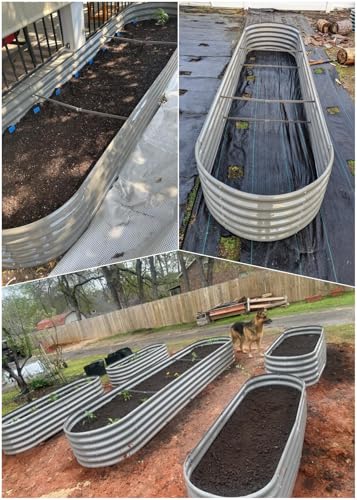A ANLEOLIFE 8X4X1.5 ft Galvanized Raised Garden Beds Outdoor, Oval Large Metal Planter Box for Planting Vegetables Flowers Herb