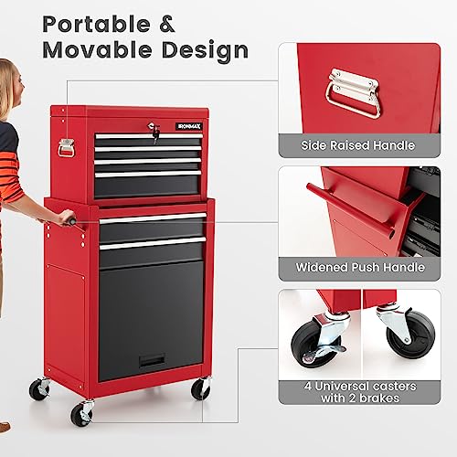 ERGOMASTER Rolling Tool Chest Cabinet Big Capacity Storage with Wheels and Lock Key, Portable Tool-Box Organizer with Sliding Drawers
