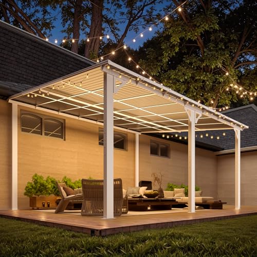 AECOJOY 10&rsquo; x 10&rsquo; Gazebo, Wall Mounted Gazebos Pergola on Clearance, Outdoor Patio Lean to Gazebo Awnings for Deck, Porch