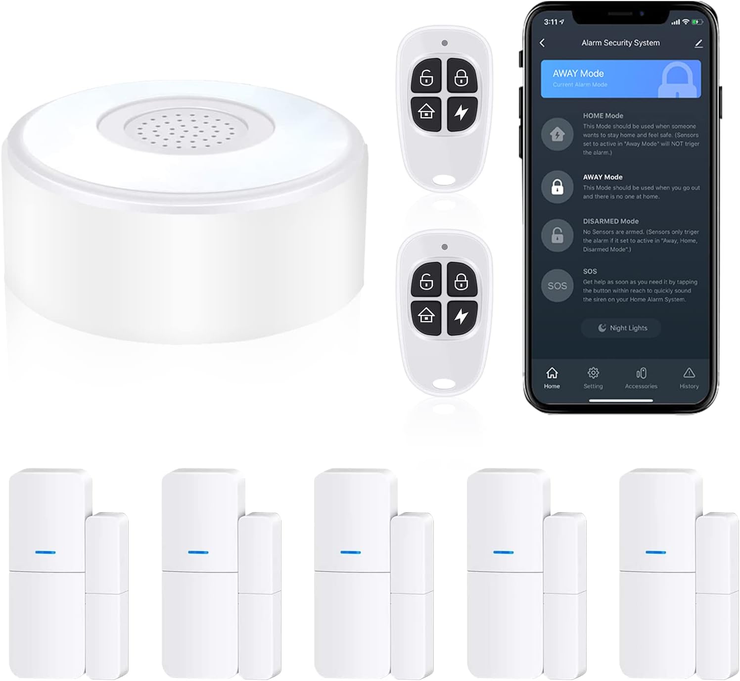 WiFi Door Alarm System, Wireless DIY Smart Home Security System, with Phone APP Alert, 8 Pieces-Kit (Alarm Siren, Door Window Sensor, Remote)