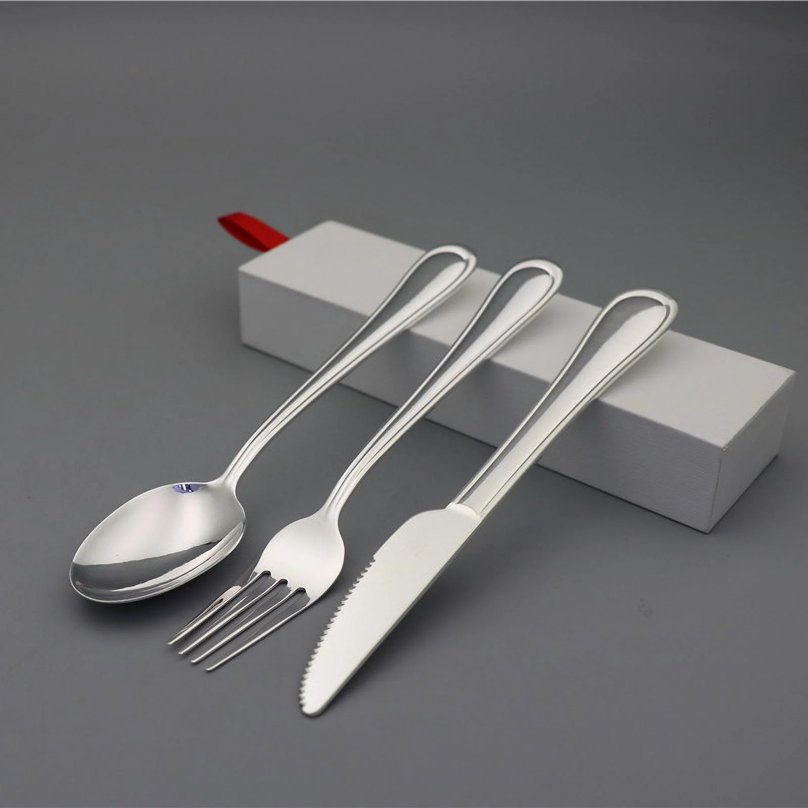 Wollet 999 Sterling Silver Knife Fork Spoon, 16cm(6.29'') Sterling Silver Tableware for Steak, Afternoon Tea, Dessert