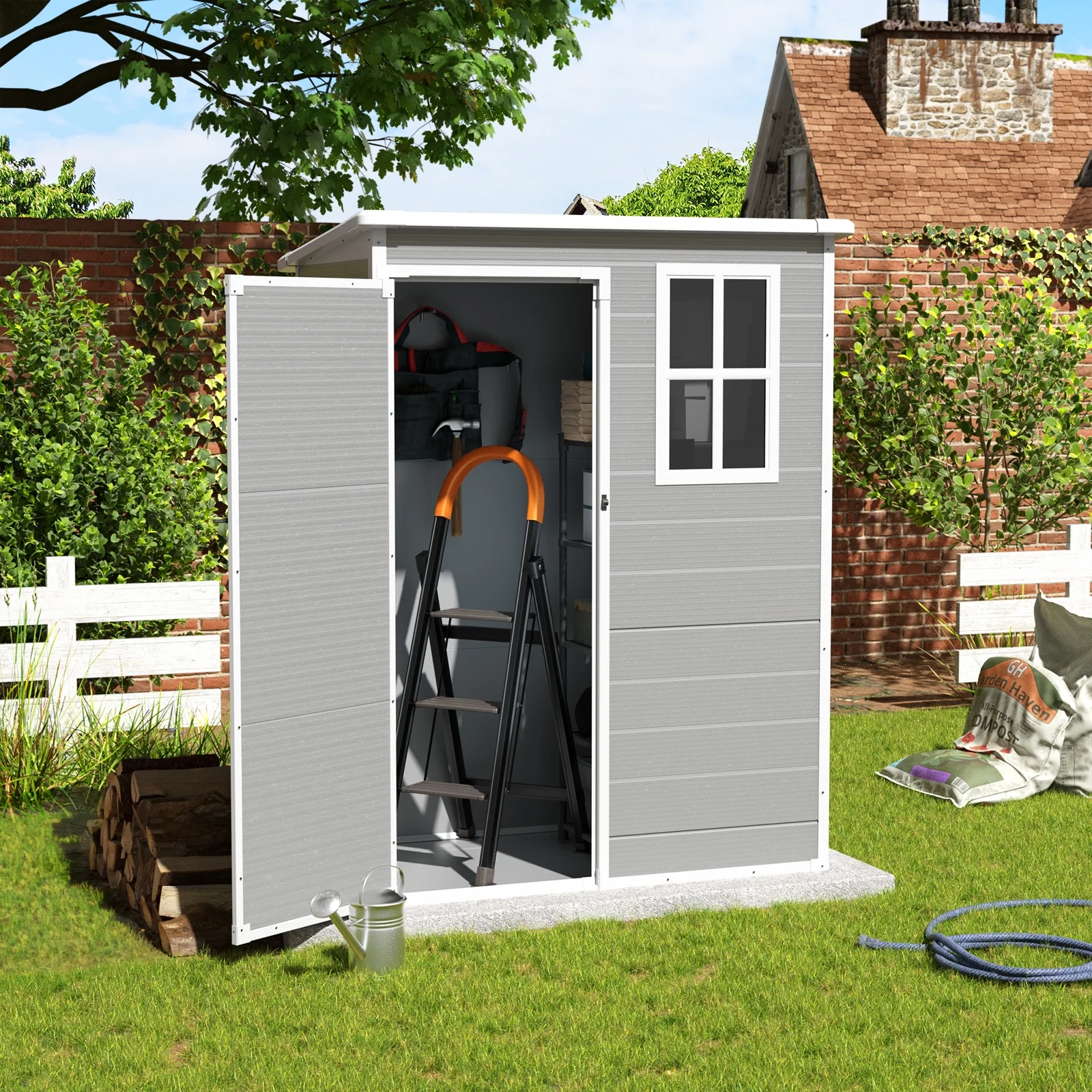 ELPOSUN Outdoor Storage Shed 5x3 FT, Resin Garden Shed for Bike, Garbage Can, Tool