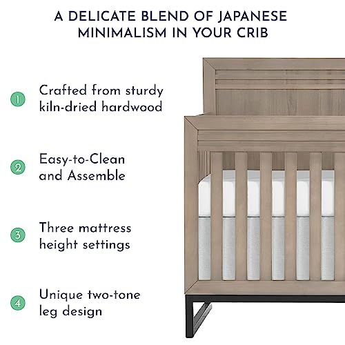 Evolur Kyoto 5-in-1 Convertible Crib in Brown Stone, Greenguard Gold and JPMA Certified, Non-Toxic Baby Safe Paint, Made of Hardwood