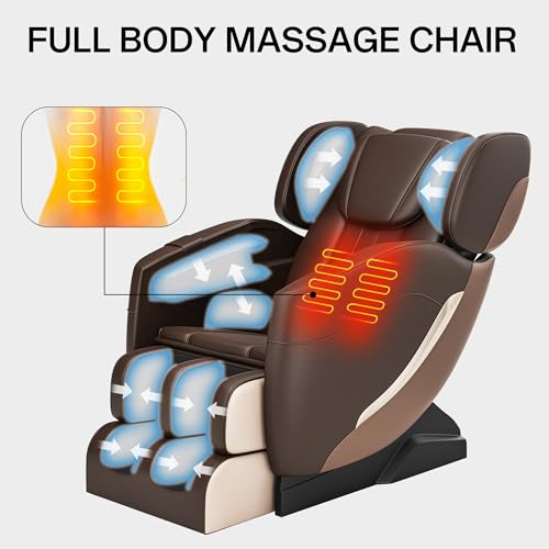 2022 Full Body Electric Zero Gravity Shiatsu Massage Chair with Back Heating and Foot Roller for Home and Office (Khaki)