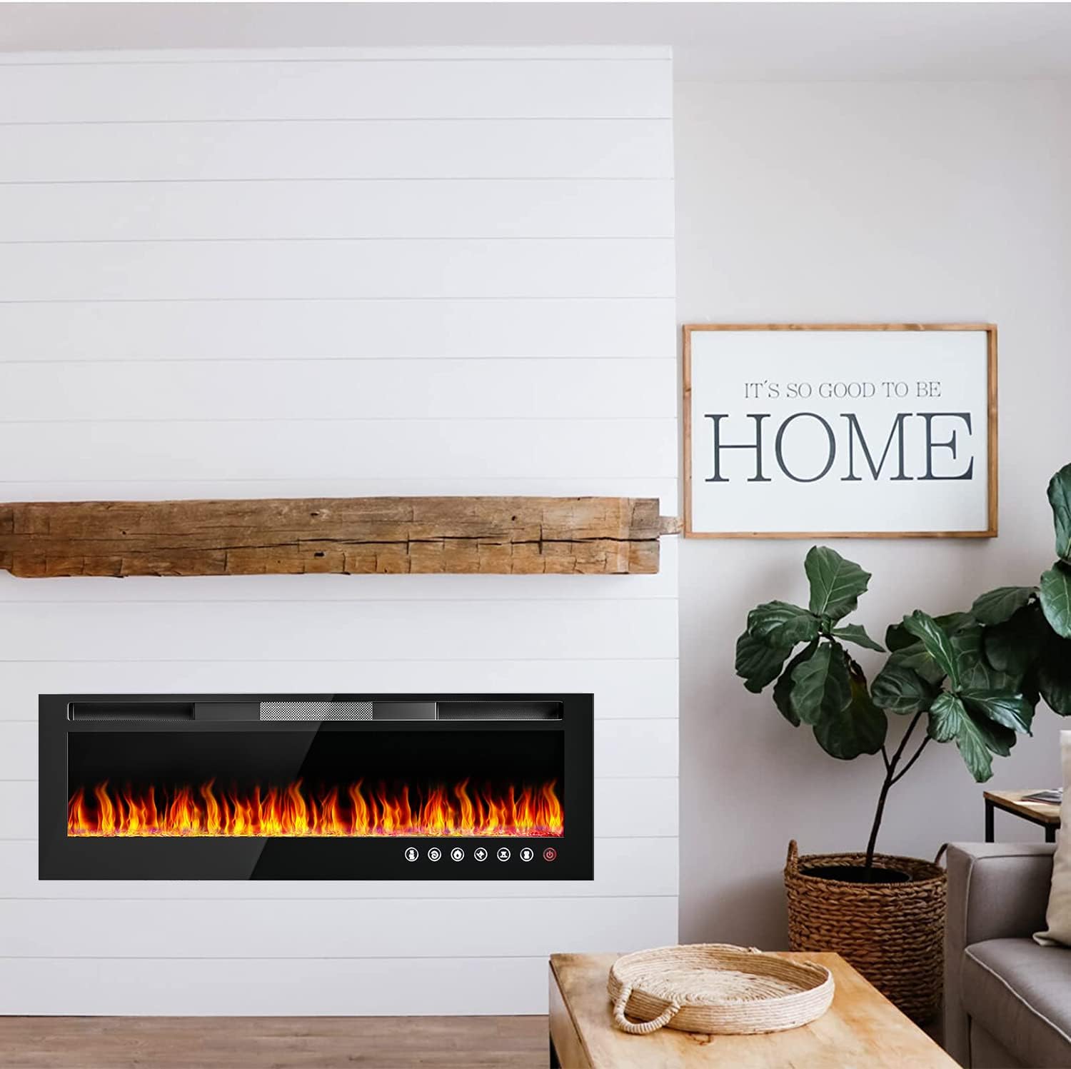 Frhlozdx 50" Inch Electric Fireplace in-Wall Recessed and Wall Mounted Fireplace,Linear Fireplace with Multicolor Flame,Ultra-Thin Fireplace Heater