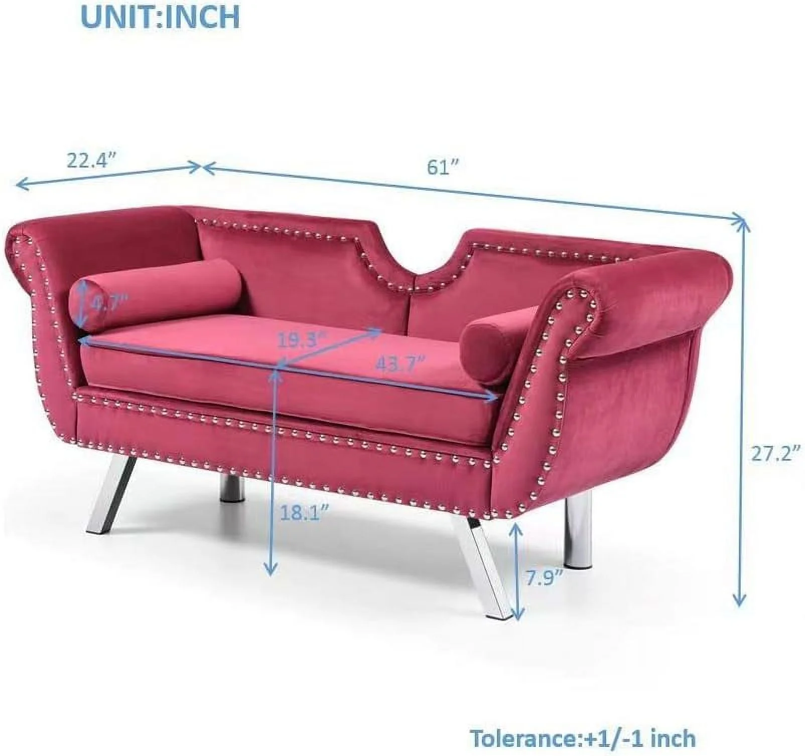 NLIBOOMLife Velvet Ottoman Bench for Bedroom End of Bed Modern Mid-Century Flared Arm Small Loveseat Sofa Couch Rolled Armed Entryway Long Ottoman