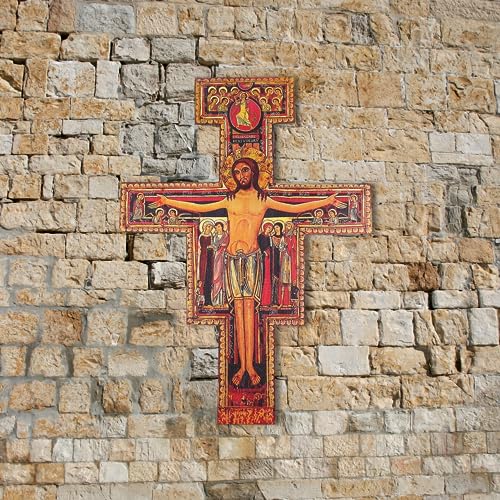 Needzo Large San Damiano Wall Crucifix, Catholic Church Cross Decor, 36 Inches