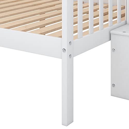 Harper & Bright Designs Bunk Beds Twin Over Full Size, Bunk Bed with Trundle,Storage Shelf and Stairway