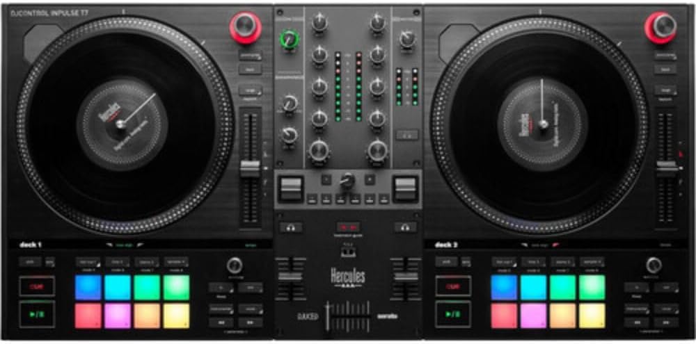 Hercules DJControl Inpulse T7 2 Deck Motorized DJ Controller with built in STEMS Control Bundle with DJControl Inpulse T7 Cover and Hercules HDP DJ45