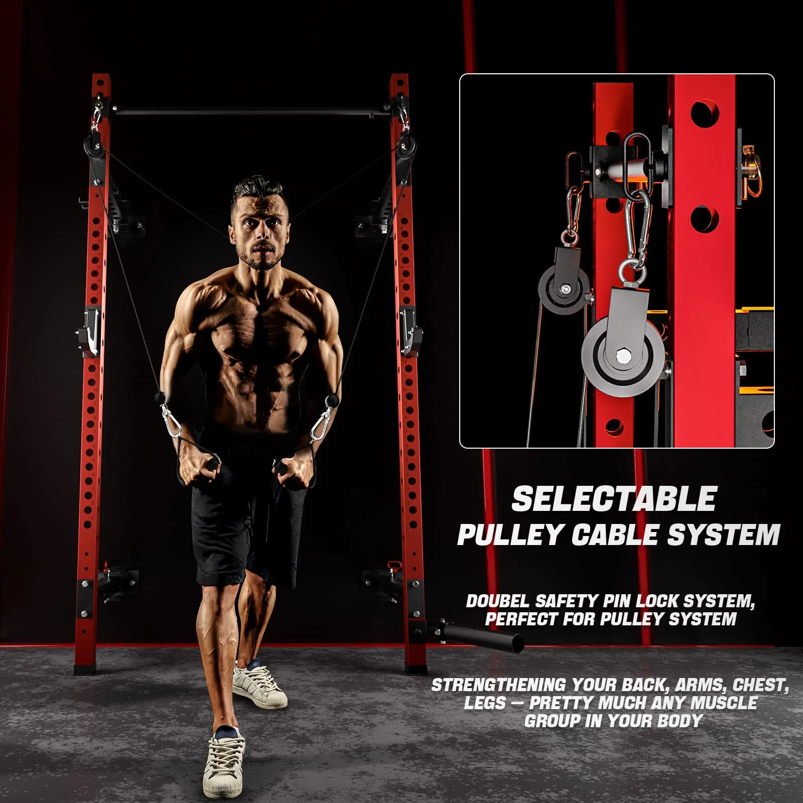 Eisenlink Foldable Power Cage, 1000LBS Capacity Wall Mounted Squat Rack with Quick Remove Pull-Up Bar, J-Hooks, Landmine