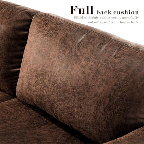 ovios 97.6" L Shaped Sofa Couch with Convertible Chaise, Reversible Sectional Sofas, Modern Mid-Century Suede Leather 3-Seat Couches for Living Room