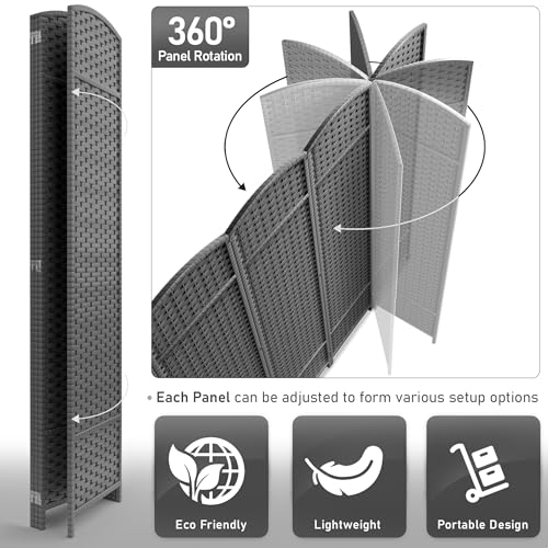 Sorbus 8-Panel Black Room Divider with Double Hinged Panels, 6 ft Tall Folding Privacy Screen