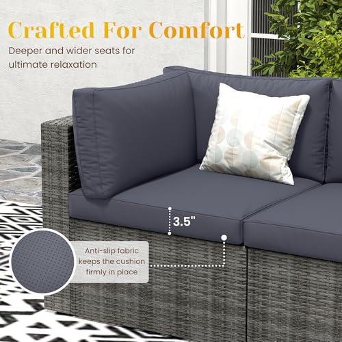 7 Pieces Outdoor Patio Furniture Sets with Glass Tea Table, PE Rattan Wicker Patio Conversation Set with Washable Cushions