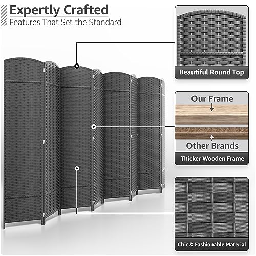Sorbus 8-Panel Black Room Divider with Double Hinged Panels, 6 ft Tall Folding Privacy Screen