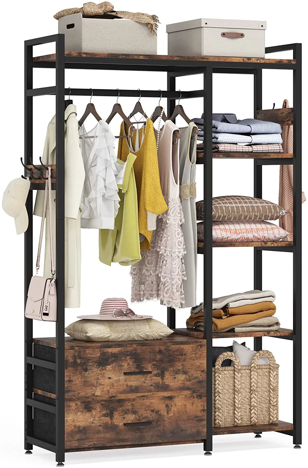 Tribesigns Freestanding Closet Organizer, Clothes Rack with Drawers and Shelves