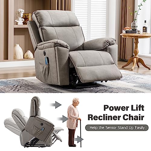 Phoenix Home Power Lift Chair with Massage and Heat for Elderly Recliner, Green Grey
