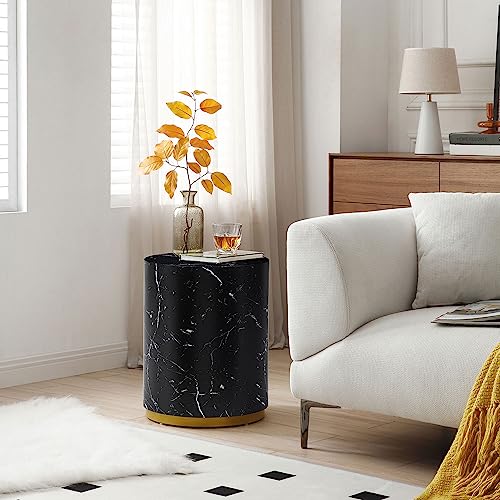 JUSTONE 15.75 ''Round Coffee Table, Accent End Table for Living Room Office Apartment, Modern Minimalist Side Table with Faux Marble Pattern