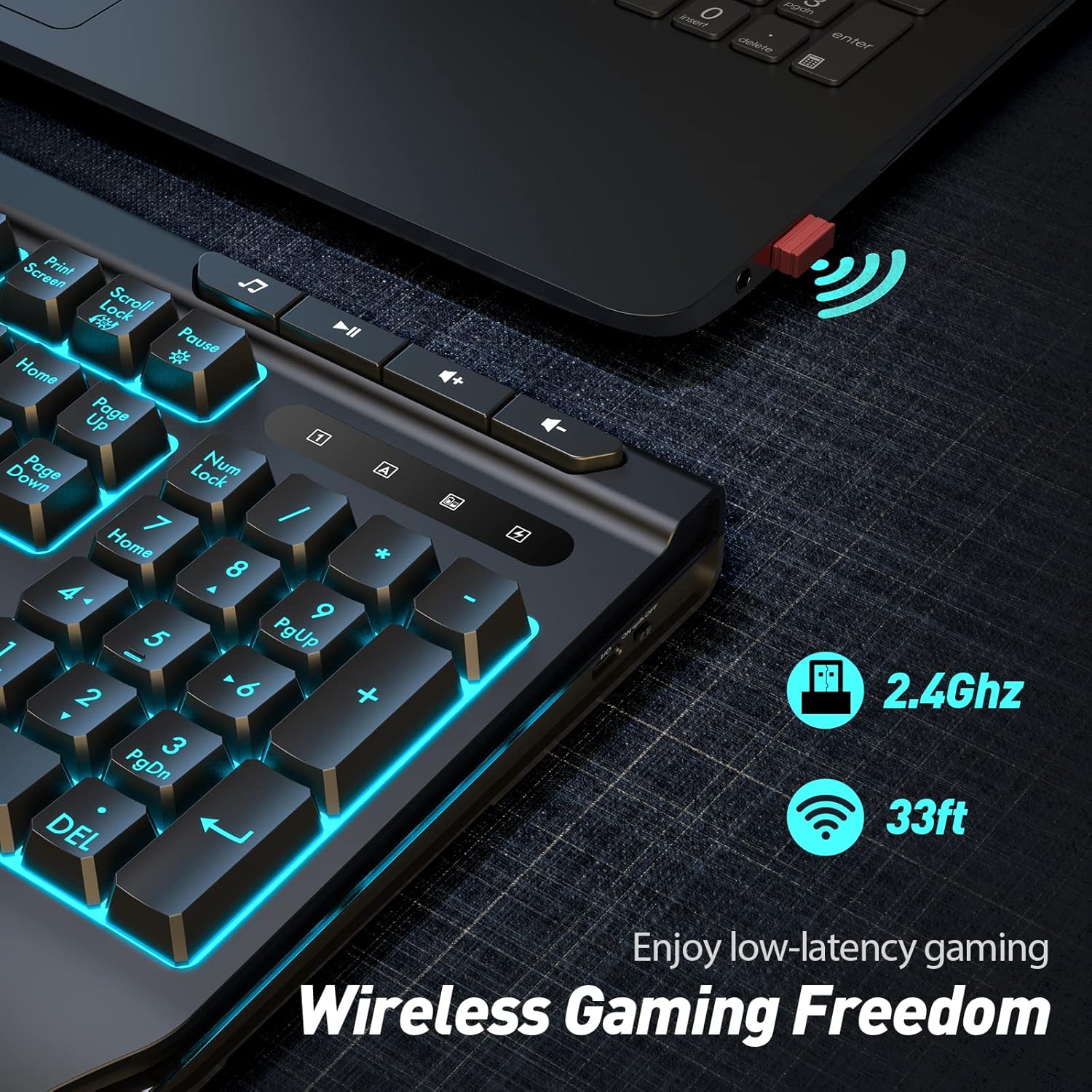 Gaming Keyboard, Qwecfly Wireless Gaming Keyboard, Rechargeable Backlit Keyboard, Wireless Wired Dual-Mode Quiet Keyboard with Ergonomic Wrist Rest