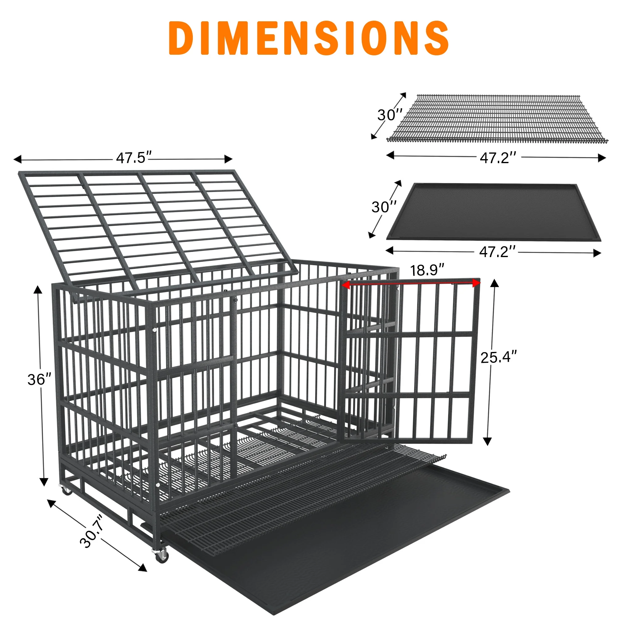 Boldbone 48/38 inch Heavy Duty Indestructible Dog Crate Cage Kennel for Large Dogs, High Anxiety Dog Crate with Removable Crate Trays