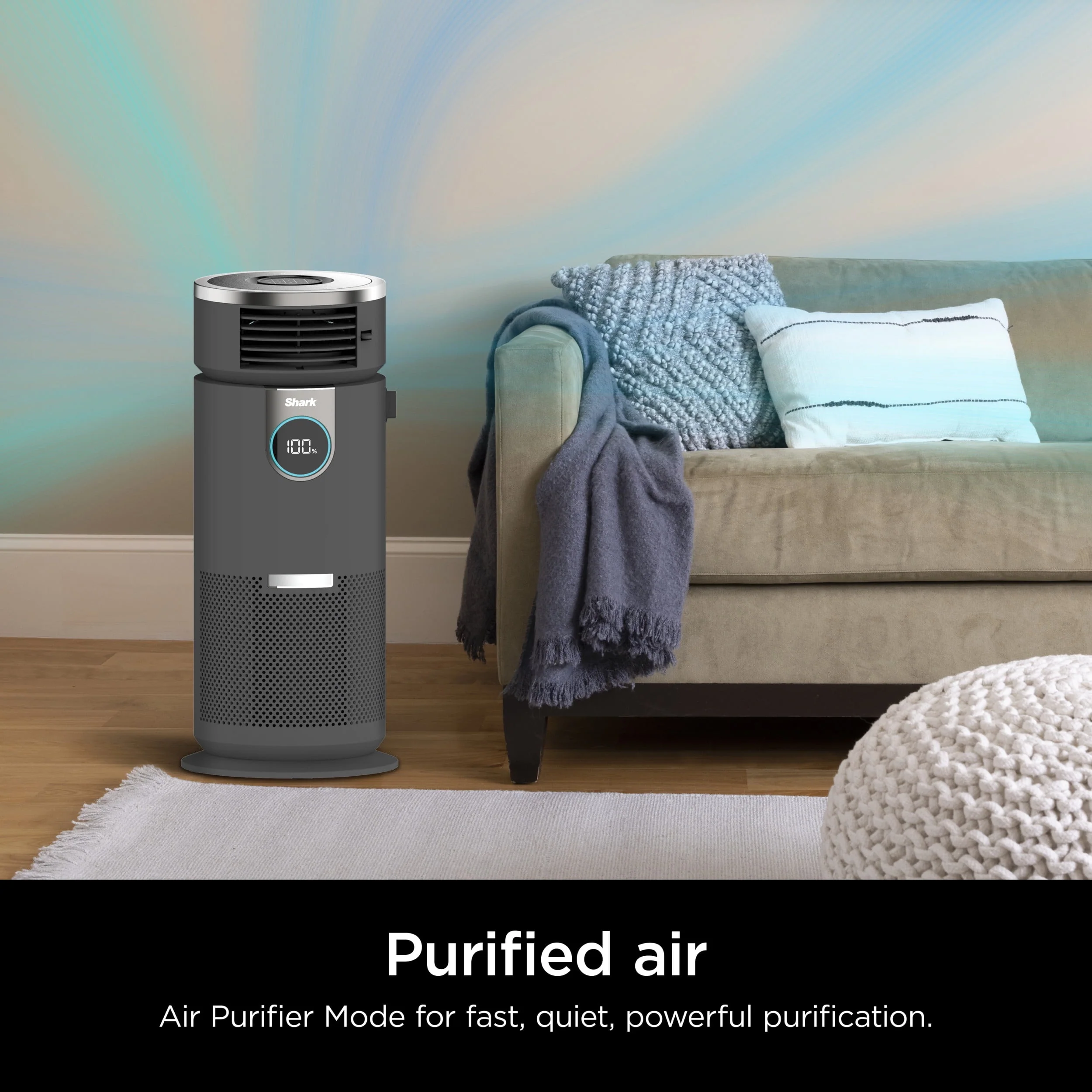 Shark Air Purifier with Nanoseal HEPA, Cleansense IQ, Odor Lock, Cleans up to 500 Sq. Ft, Charcoal Grey, HP100