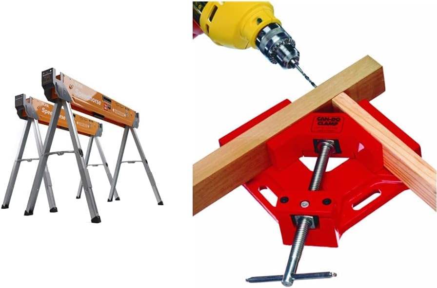 Bora Portamate Speedhorse Sawhorse Pair&ndash; Two Pack, Table Stand with Folding Legs, Metal Top for 2x4