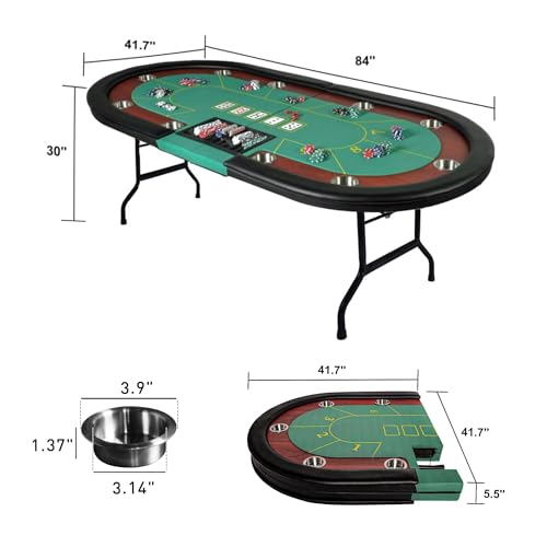 COLOR TREE Foldable Blackjack Poker Table, 84" Premium Texas Hold'em with Cup Holders, Padded Rails, Stylish Blue Design