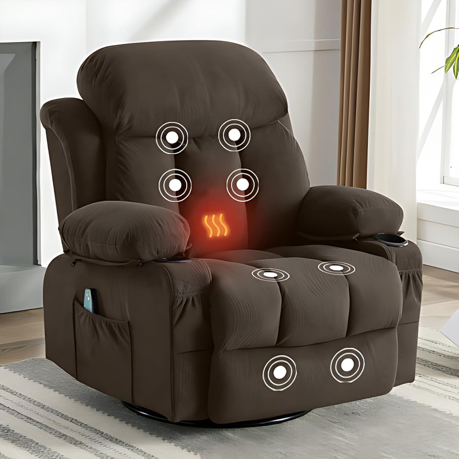 Swinging Recliner Massage Heated Sofa, Massage Recliner Chair with Adjustable Backest and USB Port