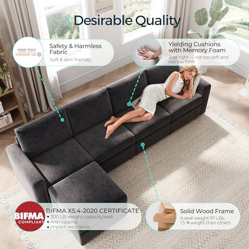 LINSY HOME Modular Sectional Sofa, Convertible U Shaped Sofa Couch with Storage, Memory Foam, Modular Sectionals with Ottomans