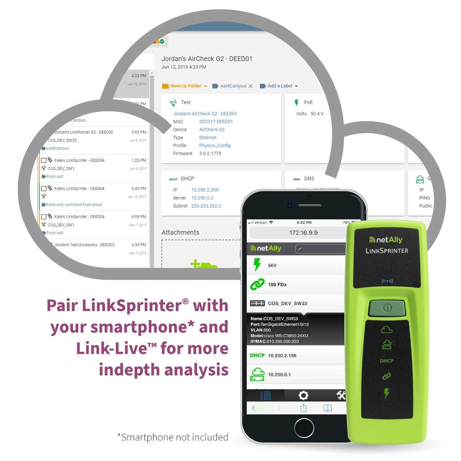 NetAlly LSPRNTR-300 LinkSprinter 300 Network Tester with WiFi and Distance to Cable Fault Indication