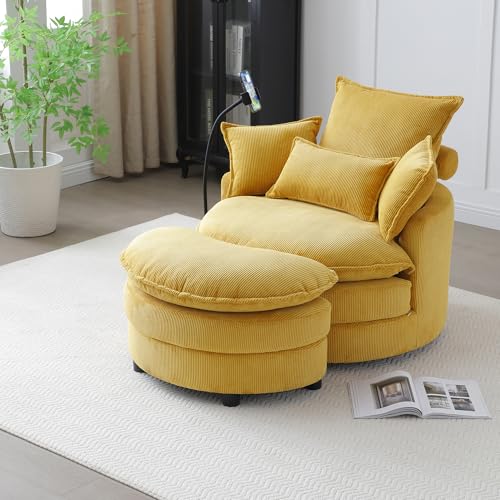 360 Swivel Accent Barrel Chair with Storage Ottoman & Headrest