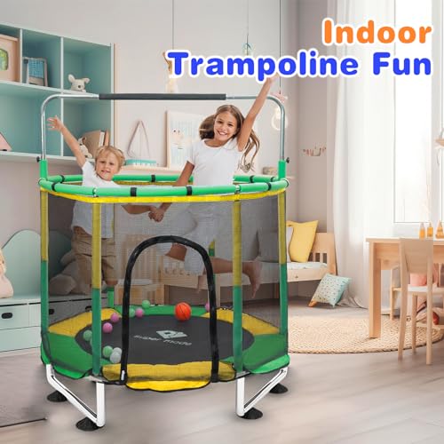 Trampoline for Kids, 5FT Adjustable for Toddler, Indoor/Outdoor Baby Trampoline with Enclosure Net, No-Gap Safe Design, Gifts for Boys & Girls