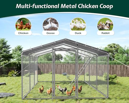Jocisland 9x25.3x6.4 FT Large Walk-in Chicken Coop with 2 Hinged Doors, Dome Roof, PE Cover & Wire Mesh for Backyard Hen, Rabbit, Duck