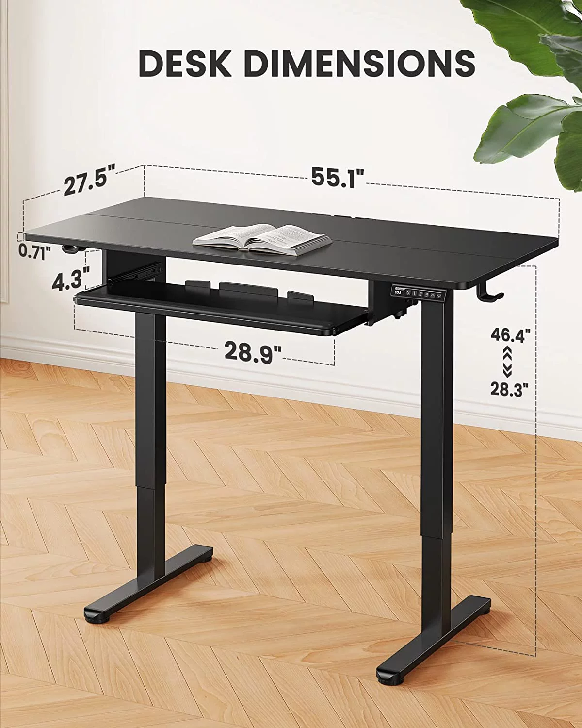 Electric Standing Desk with Keyboard Tray 55 x 28 inches Height Adjustable Gaming Sit Stand up Desk for Home Office Work