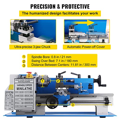 VEVOR Metal Lathe 7 x 12 Inch, Precision Mini Metal Lathe 2250 RPM 550W Variable Speed