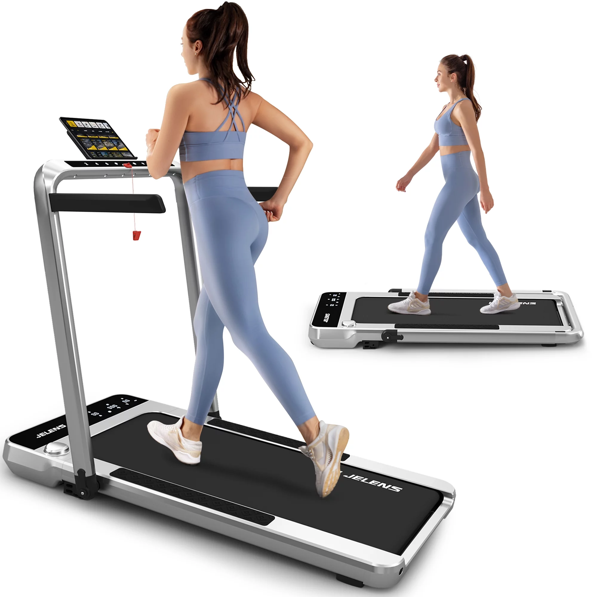 JELENS 2 in 1 Incline Treadmill Under Desk Walking Pad 2.5HP Home Folding Treadmills with Gesture Sensing Control