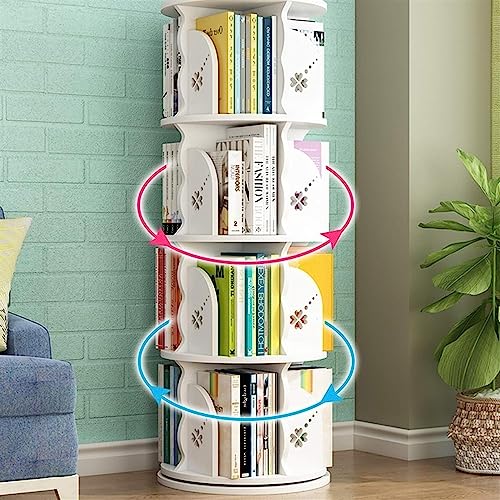 Bookshelf Large-Capacity Bookshelf 360° Rotating Bookshelf Simple Rack Bookcase with Baffle Design Layered Storage Bookcase Space Saving