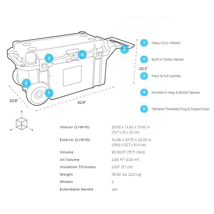 Pelican 80qt Elite Cooler, Wheeled, White