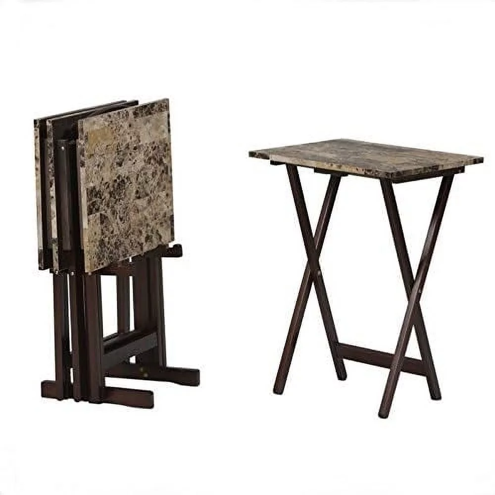 FDXCKJP 5 Piece Set Compass Print Wood Folding TV Tray Table Stand in Gray  4 Tray Tables &amp; 1 Stand - Curated Treasures Market