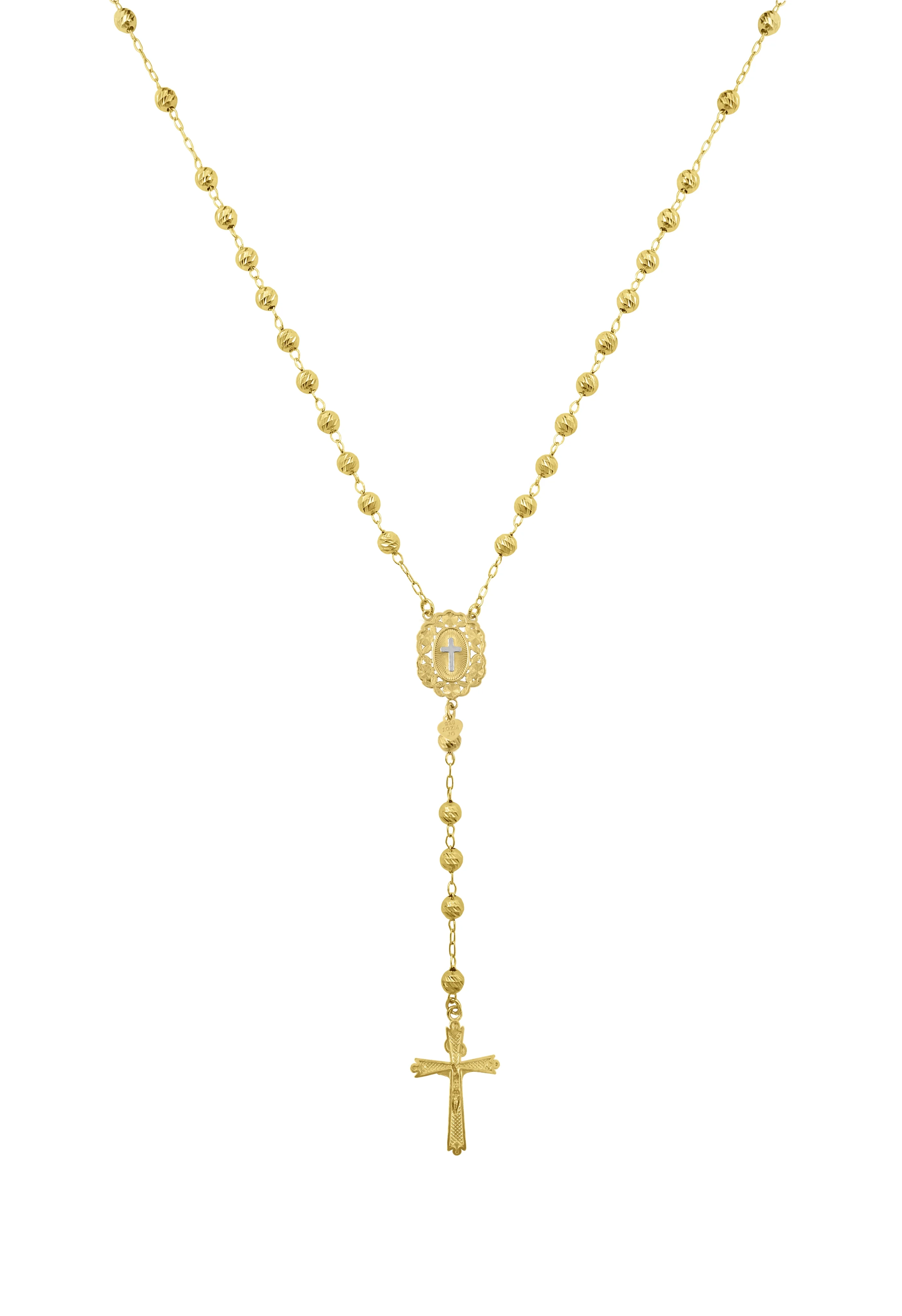 Brilliance Fine Jewelry Women's 14K Gold Plated Sterling Silver Yellow Beads Rosary Necklace 26"