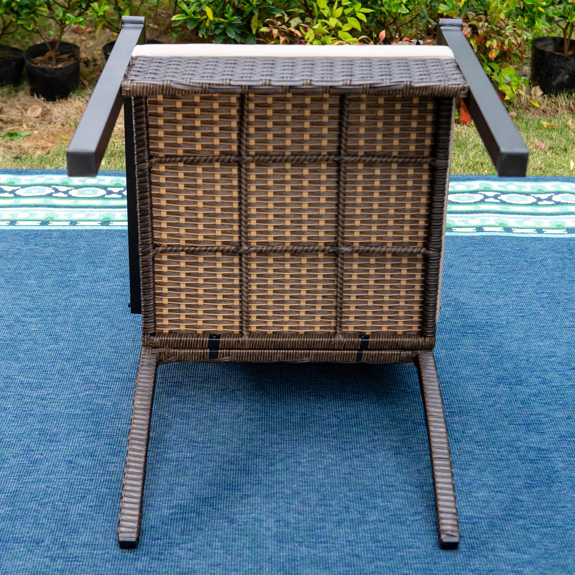 Summit Living 9-Piece Outdoor Dining Set with Wood Grain Table & Wicker Cushioned Chairs for 8-Person, Black & Beige