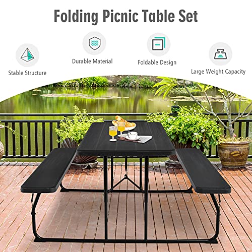 GYMAX Picnic Table, 550 LBS Folding Picnic Tables with Benches & Seats, Weather-Resistant Easy Setup Portable Picnic Table