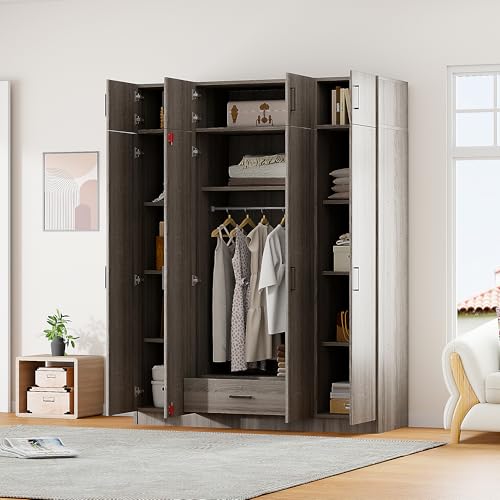 Modern 3-Door Wardrobe with 2 Drawers and Top Cabinet