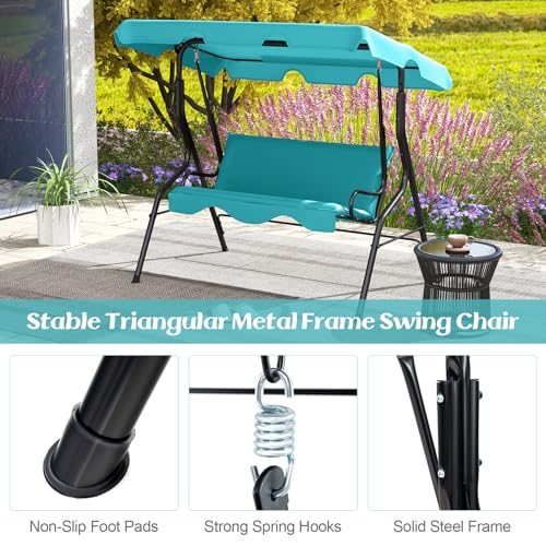 Tangkula 3 Person Porch Swing, Patio with Removable Cushion & Powder-Coated Steel Frame, Outdoor Swing with Canopy for Porch, Backyard, Garden