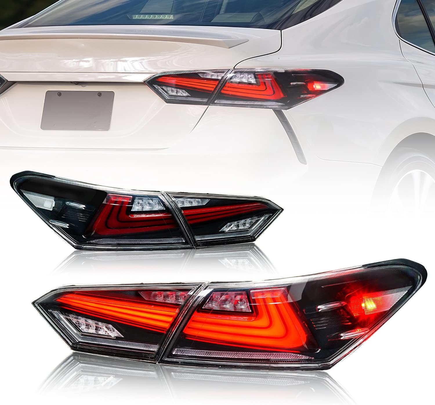 Archaic Tail Lights Assembly Fit for toyota Camry Se/Xse 2018-2021, Full LED Rear Lights w/Sequential Turn Signal Tail Lights, Transparent, Pair