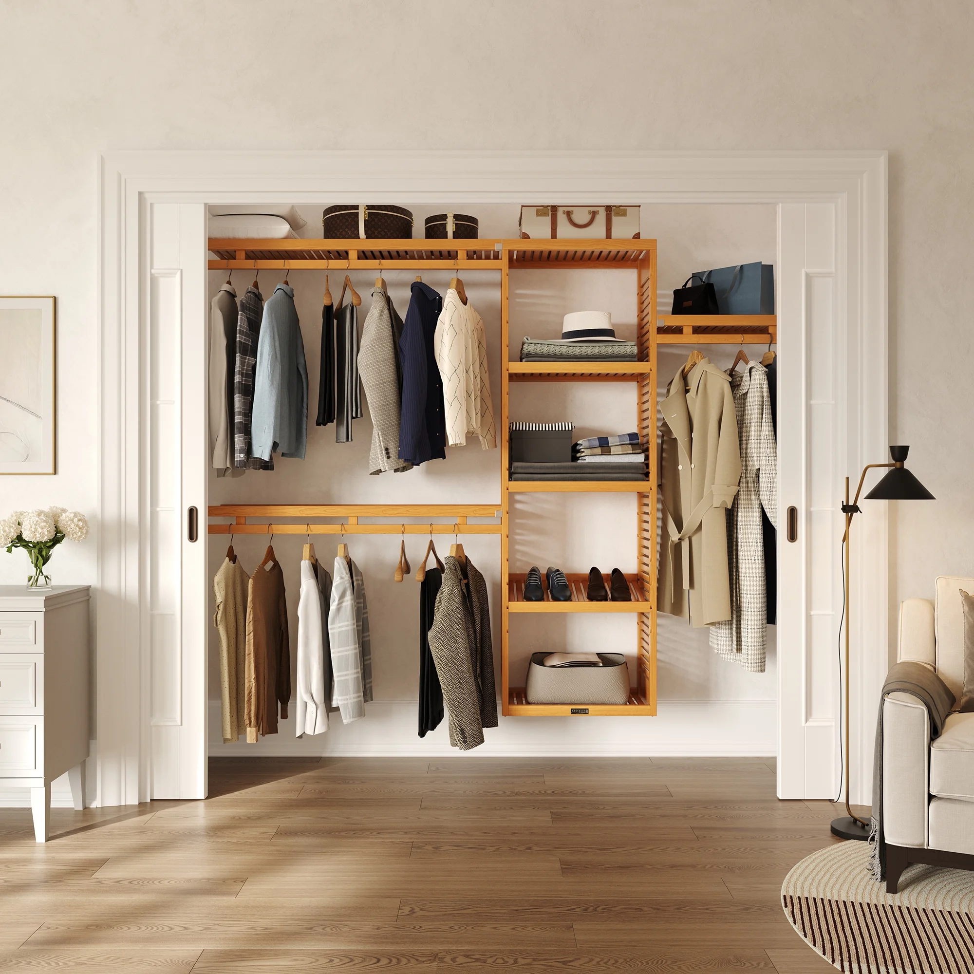 Wood Reach-In Closet System Honey Maple Finish