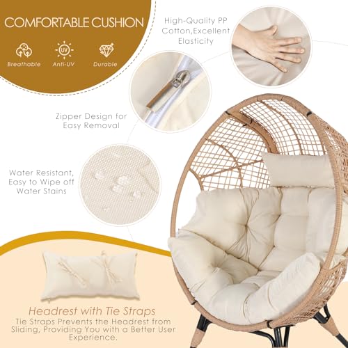 NICESOUL Egg Chair Indoor Outdoor, Large Egg Lounge Chair w/Ottoman, Oversized Comfy Cushioned Brid Cage Seat 440lbs