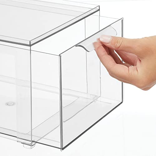 mDesign Plastic Stackable Closet Storage Organizer Bins with Pull Out Drawer for Cabinet, Desk, Shelf, Cupboard, or Dresser Organization