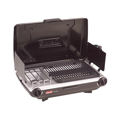 Coleman Tabletop 2-in-1 Camping Grill/Stove, 2-Burner Propane Grill & Stove with Adjustable Burners & 20,000 BTUs of Power, Great for Camping
