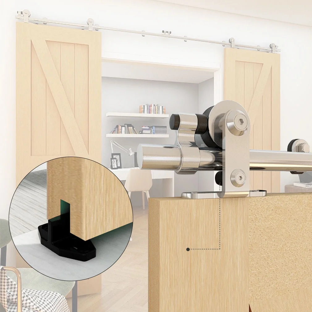CCJH 14Ft Stainless Steel Sliding Barn Door Hardware Kit Heavy Duty Fit 42" for Double Wood Door